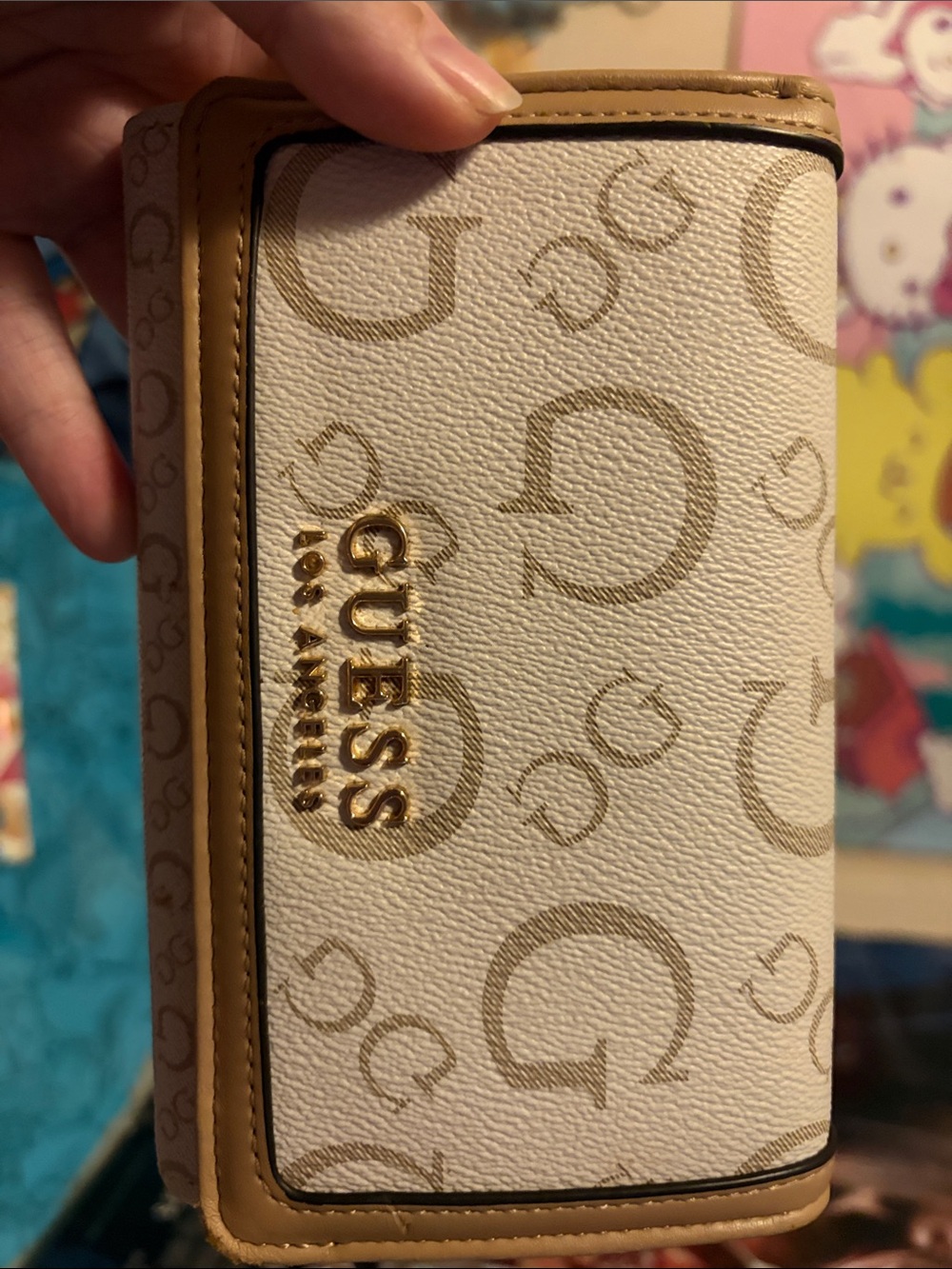 GUESS Beige and Tan Signature Logo Bifold Wallet